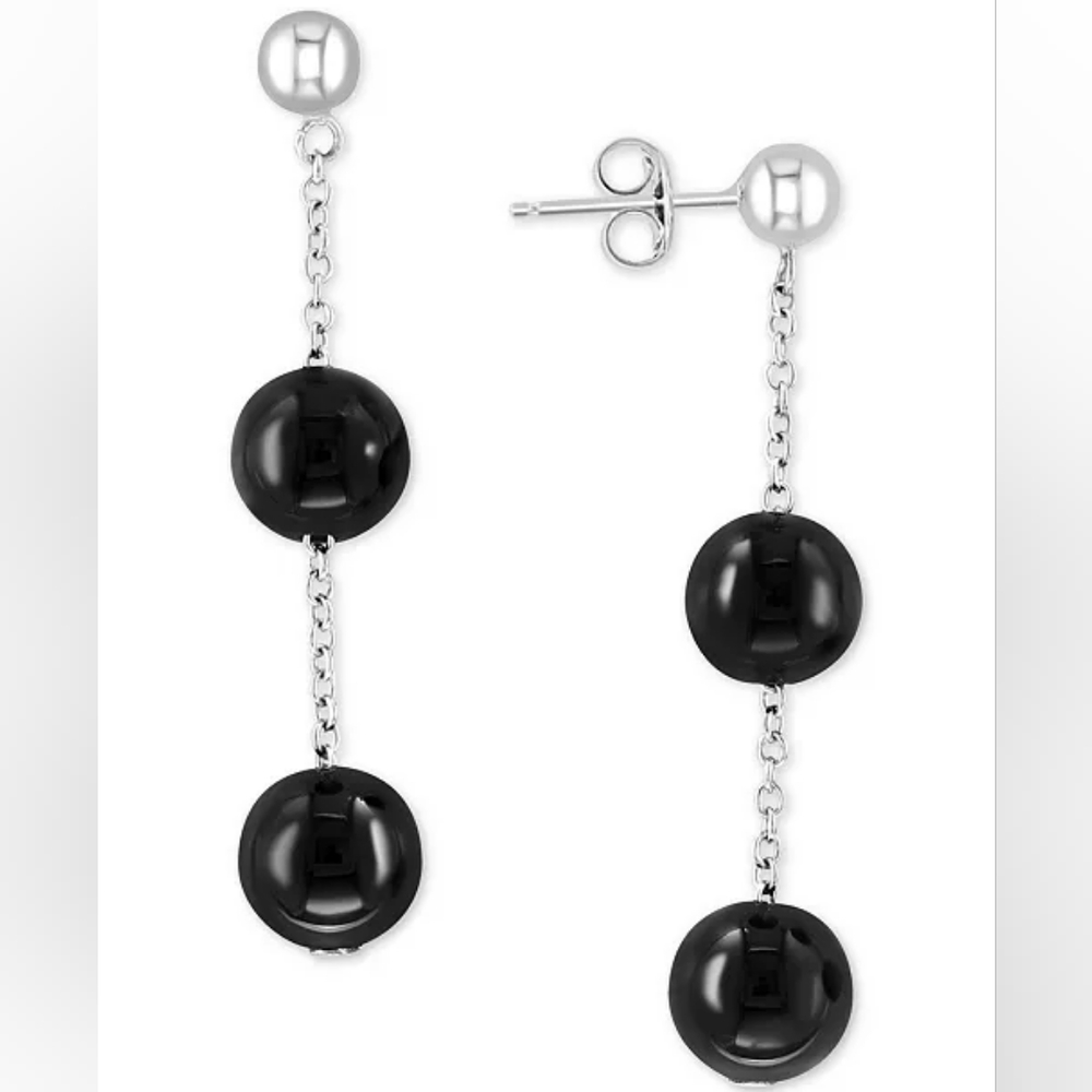 EFFY® Onyx Bead Chain Drop Earrings in Sterling Silver - Picture 1 of 5